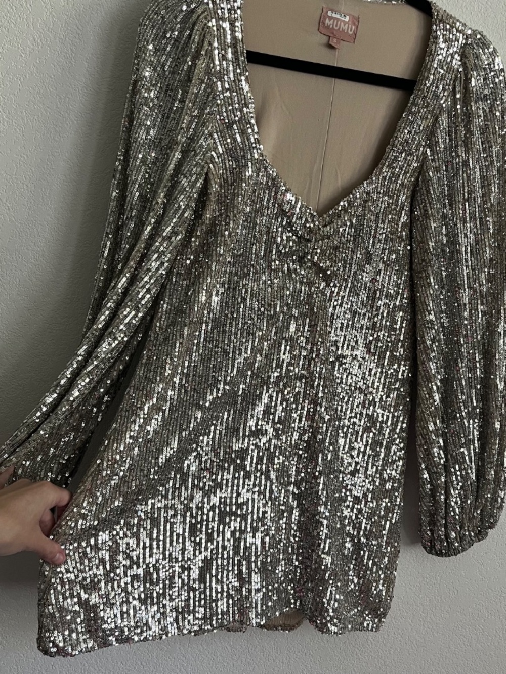 Show Me Your MuMu Silver Sequin Balloon Sleeve Mini Dress - Picture 4 of 5